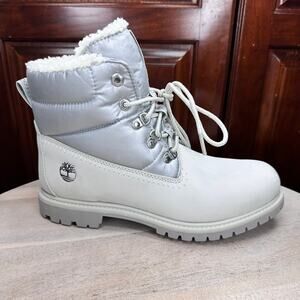 Timberland Womens High Boot 6" Premium Puffer Boots Size 9 White Silver Boots WP